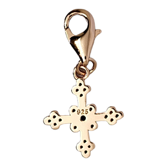 18KRG Plated Round Chalcedony Amethyst Ruby Emerald Celtic Cross Charm - Picture 3 of 6